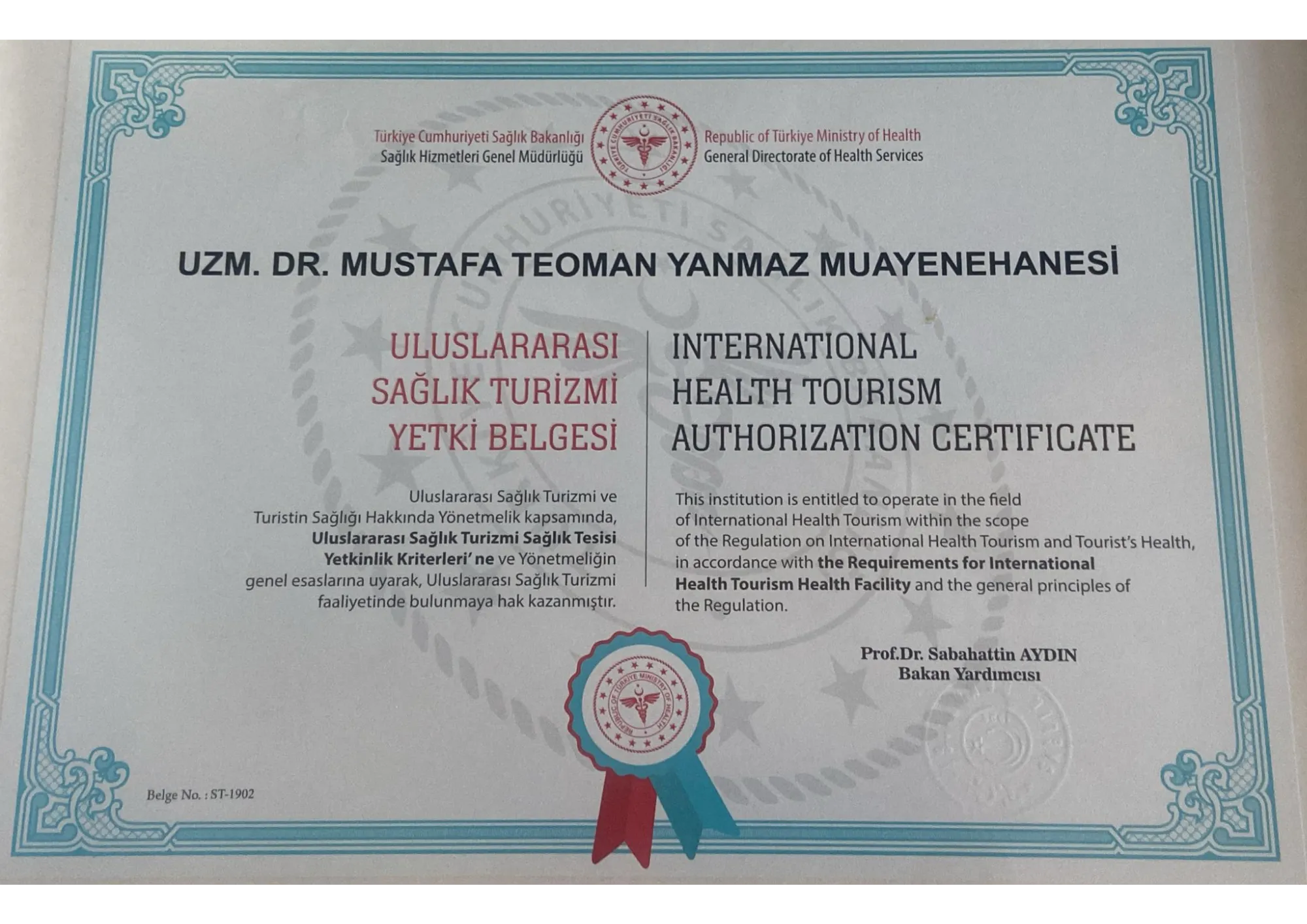 Uluslararası Sağlık Turizmi Yetki Belgesi